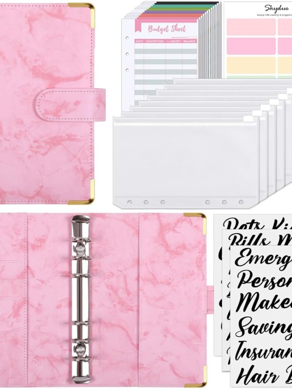 Budget Binder, Money Saving Binder with Zipper Envelopes, Cash Envelopes and Exp
